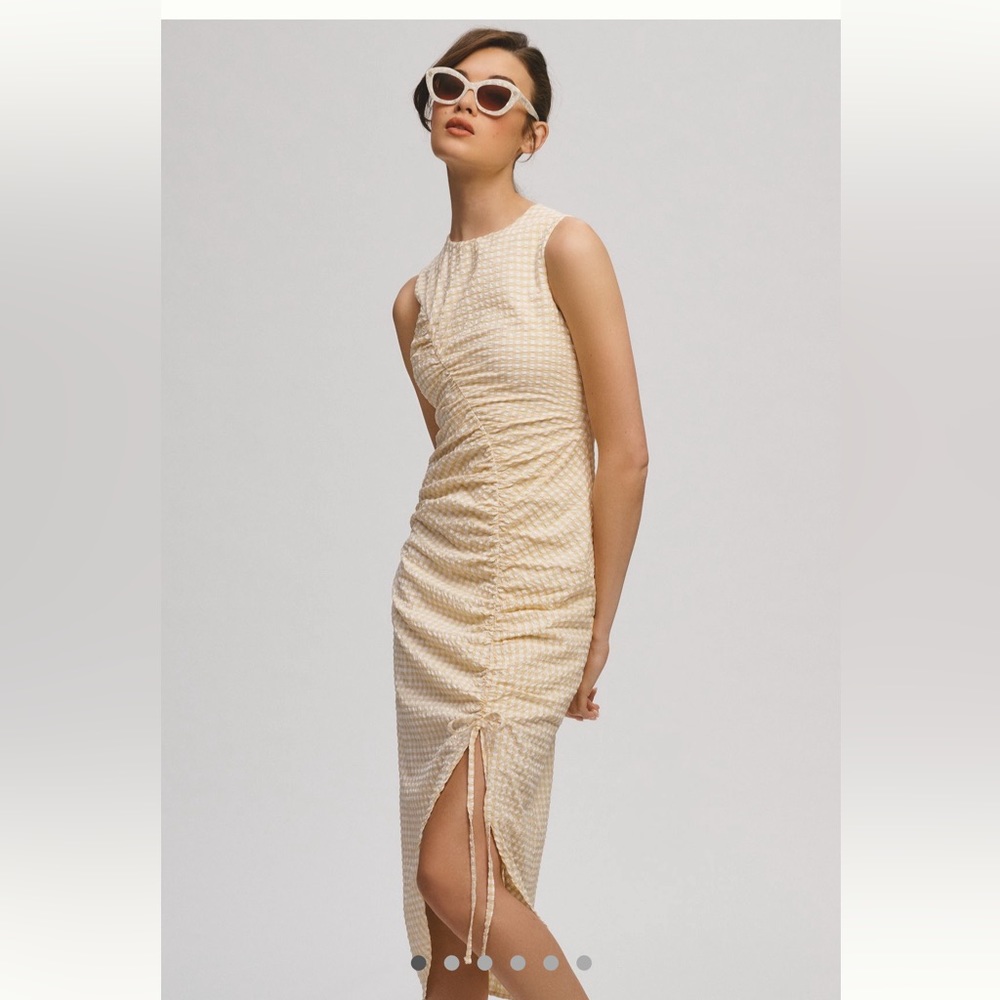 MAEVE RUCHED GINGHAM DRESS Anthropologie